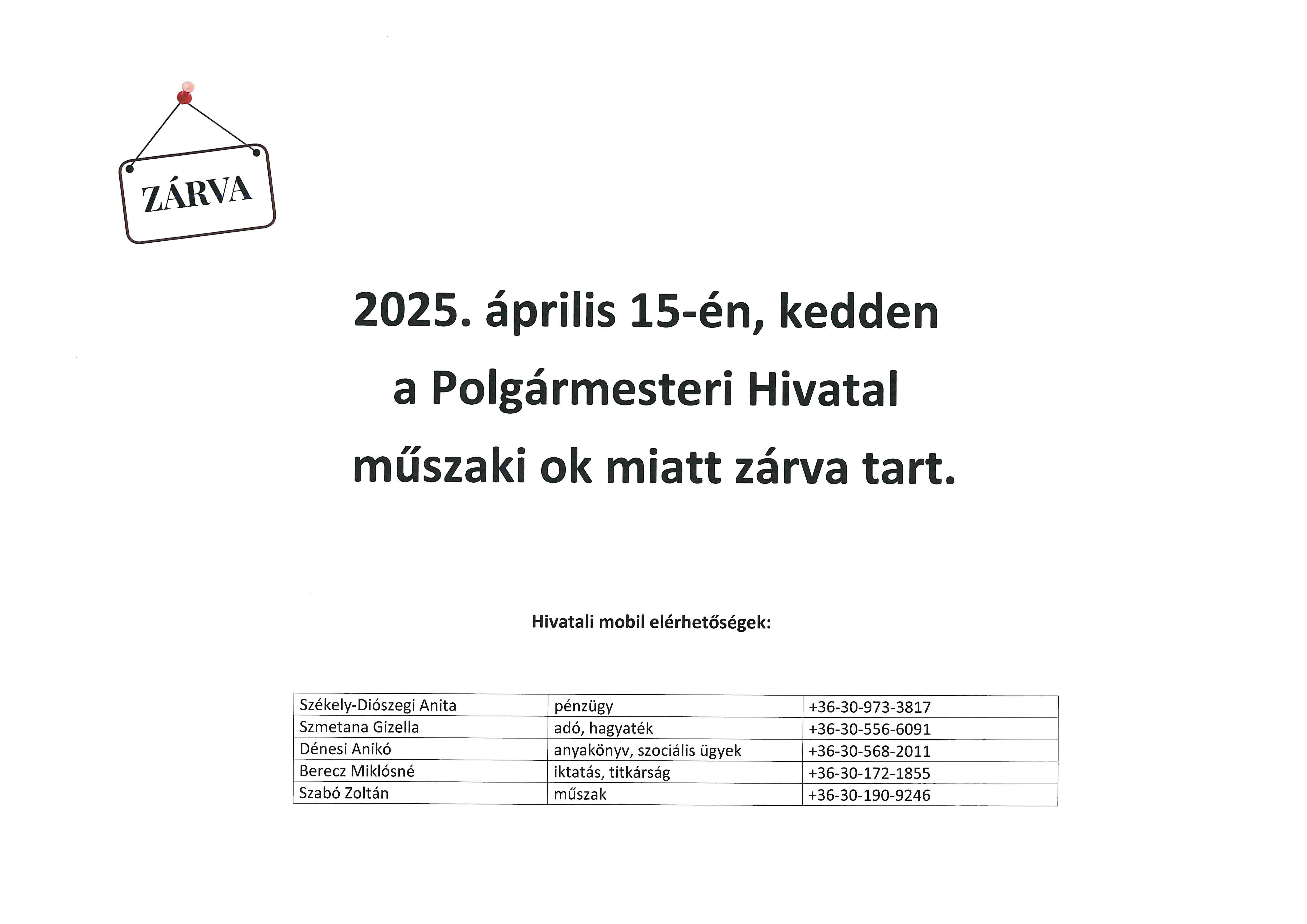 hivatal zárva