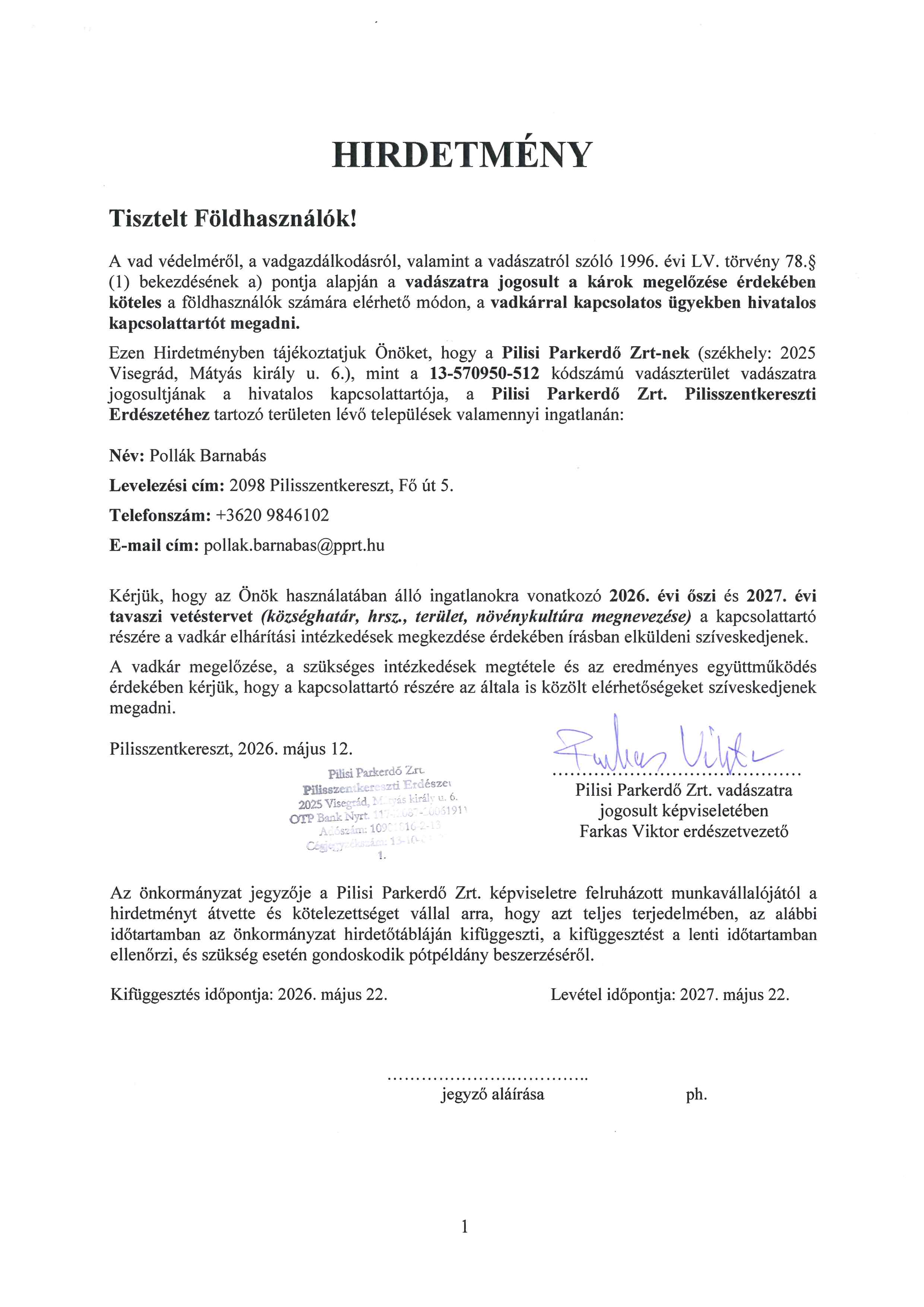 Vadkárral kapcsolatos ügyek